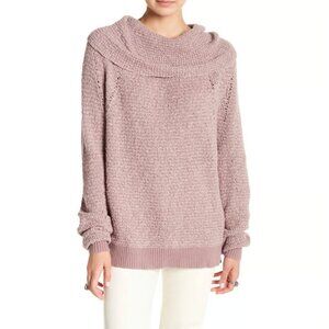 Free People Light Mauve Pink Waffle Knit Cowl Neck Top Sz L